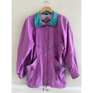 Vintage New York Girl Ski Jacket Women's Small Snap Purple Pink 90s Retro *read